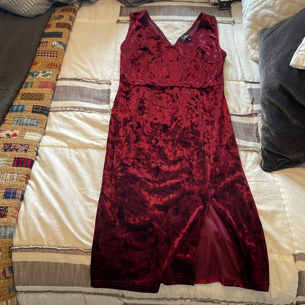 Maroon Crushed Velvet Dress